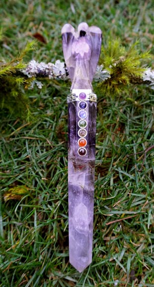 Amethyst Angel Crystal Wand with Chakra Stones
