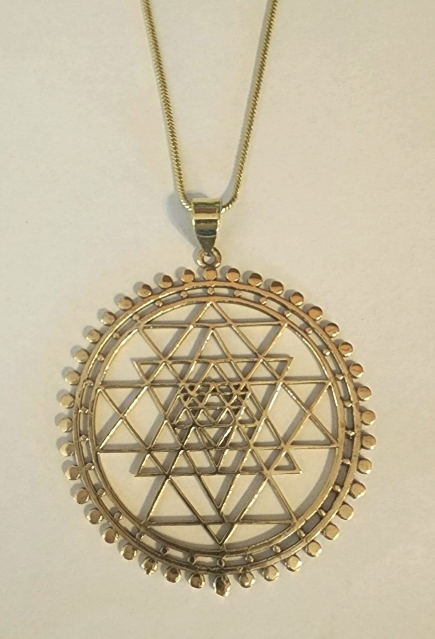 Bold Bronze Sri Yantra Necklace Sacred Geometry