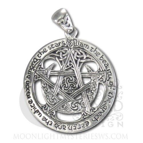 Sterling Silver Extra large Cut Out Moon Pentacle Pendant #TPD140