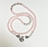 Rose Quartz 108 Bead Gemstone Mala with Flower Butterfly and Leaf beads  