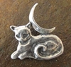Sterling Silver Cat Familiar with Moon Pendant 
