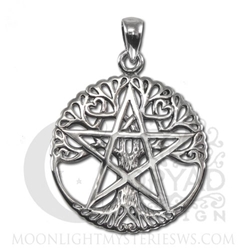 Sterling Silver Cut Out Tree Pentacle Pendant  