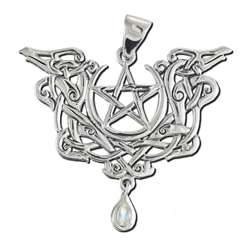 Sterling Silver Dragon Pentacle Pendant with Rainbow Moonstone Dryad Designs by Paul Borda  