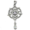 Sterling Silver Small Heart Pentacle Pendant with Rainbow Moonstone 
