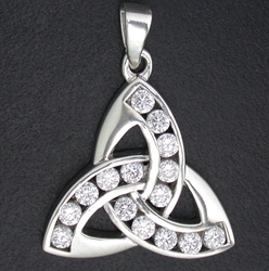 Sterling Silver Triquetra with CZ Large Pendant   