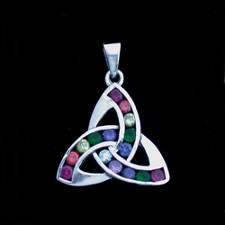 Sterling Silver Triquetra with Rainbow CZ- Medium Pendant  