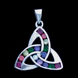 Sterling Silver Triquetra with Rainbow Crystals Large Pendant  