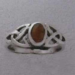 Sterling Triquetra Silver Celtic with Amber Ring 