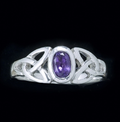 Sterling Triquetra Silver Celtic with Amethyst Ring 
