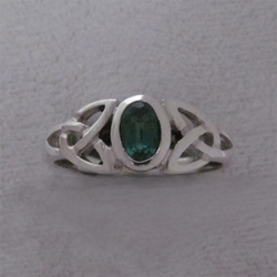 Sterling Triquetra Silver Celtic with Hydro Emerald Ring   
