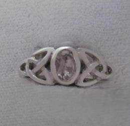 Sterling Triquetra Silver Celtic with White Topaz Ring  