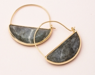 Crystal Prism Hoop Earrings -  Labradorite/Gold Stone Prism Hoop Earring -  Labradorite/Gold