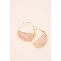 Crystal Prism Hoop Earrings - Rose Quartz/Gold  Stone Prism Hoop Earring - Rose Quartz/Gold 