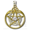 Vermeil Crescent Moon Pentacle Pendant with Circle and Stone Dryad Designs by Paul Borda  