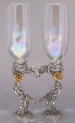 Rose Heart Pewter Wedding Glasses  