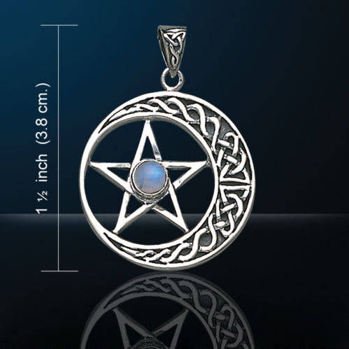 Sterling Silver Celtic Knot Pentacle Pendant With Rainbow Moonstone - Wiccan Pagan Jewelry - View #14