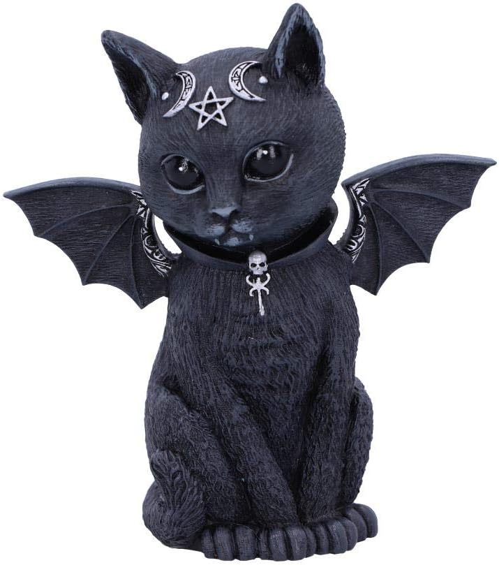 Malpuss Winged Occult Cat Figurine Witchy Cat  by Nemesis Now witchy cat, witch's familiar, witch kitten, black cat, kitten in tea cup, Halloween cat, Orange Tabby Cat in Cauldron Statue