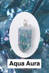Aqua Aura Quartz Wire Wrapped Pendant  Mental power, clear speaking   