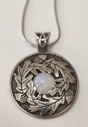 Avalon Blessings Pendant "Abundance To This Person” Oak Leaf AcornMoonstone Pendant with Affirmation on Back 