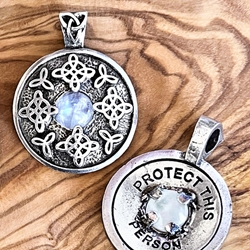 Avalon Blessings Pendant "Protect This Person” Witches Knot Moonstone Pendant with Affirmation on Back 