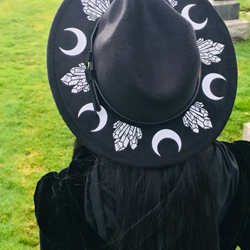 Awesome Wide Brimmed Witch Hat with Crystal Vegan Felt Awesome Wide Brimmed Witch Hat with Crystal Vegan Felt