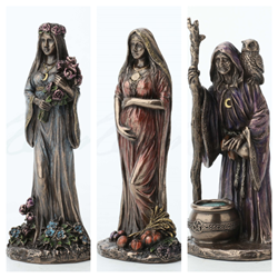  Bronze Finish Triple Goddess Mini Statue Set, Maiden, Mother, Crone, Save 20%! 
