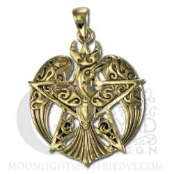 Bronze Large Crescent Raven Pentacle Pendant ZPD878 
