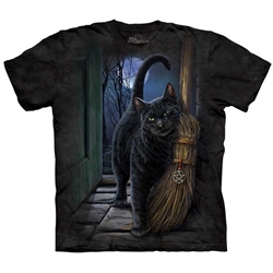 Brush with Magic Cat with broom and pentacle T-Shirt by Lisa Parker  