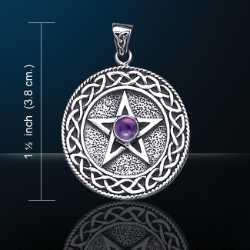 Celtic Knotwork Pentacle Pendant w/ Amethyst Glass 