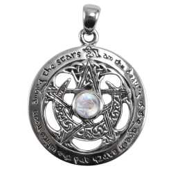  Cut Out Moon Pentacle Pendant with Rainbow Moonstone 