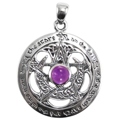  Cut Out Moon Pentacle Pendant with Amethyst 