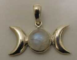 Dainty Triple Moon Rainbow Moonstone Pendant  Triple Moon Rainbow Moonstone Pendant