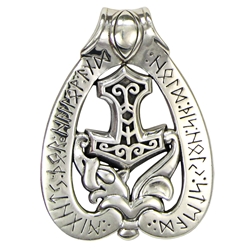 Dryad Designs Silver Dragon Hammer Thors Mjolnir Rune Pendant  