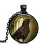 Glass Domed Totem Animal Raven Necklace 