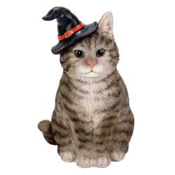 Gray Tabby Kitten Wizard Statue witchy cat, witch's familiar, witch kitten, black cat, kitten in tea cup, Halloween cat, Orange Tabby Cat in Cauldron Statue