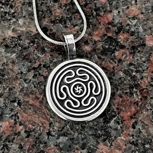 Hecates Wheel  Medallion Pendant Pewter with 18" chain 