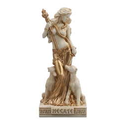 Ivory Gold Finish Hecate (Hekate) Goddess of Magic Mini Statue Hand Painted   