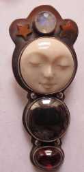 Large Carved Goddess Pendant with Gemstones 