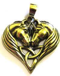  Lisa Parker Two Unicorn Triquetra Heart Bronze Pendant  