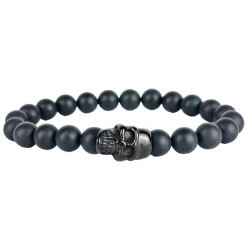 Men's Beaded Gemstone Healing Bracelet Black Obsidian with Skull Men's Beaded Gemstone Healing Bracelet Black Obsidian with Skull