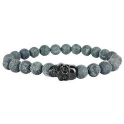Men's Beaded Gemstone Healing Bracelet Serpentine with Obsidian Skull Men's Beaded Gemstone Healing Bracelet Serpentine with Obsidian Skull
