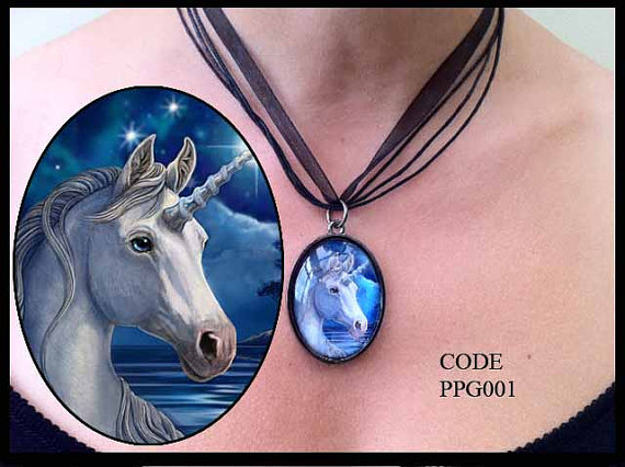 Mystical Silver Unicorn Glass Choker Necklace by Lisa Parker 