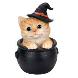 Orange Tabby Cat in Cauldron Statue witchy cat, witch's familiar, witch kitten, black cat, kitten in tea cup, Halloween cat, Orange Tabby Cat in Cauldron Statue