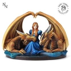 Fierce Loyalty Dragon Statue By Anne Stokes  Fierce Loyalty Dragon Statue By Anne Stokes, dragon statue, woman with two dragons, Anne Stokes 