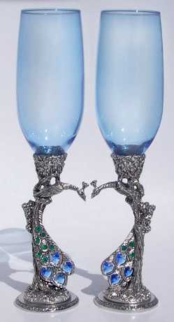 Peacock Pair Toasting Wine Glasses 