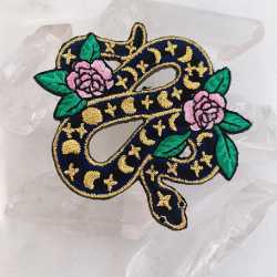Serpent & Flower Patch Iron On Patch  Serpent & Flower Patch Iron On Patch 
