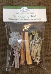 Smudging Trio - White Sage/Palo Santo/Yerba Santa Mini White Sage & Cedar Wands, sage, Omaha, smudge Omaha, Sweetgrass, smudgesticks