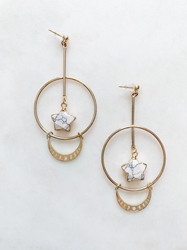 Star and Moon Phase Howlite Earrings Bohemian Jewelry, Boho Jewelry, Eclectic Jewelry, Bohemian Earrings, Emerald Sun Earrings