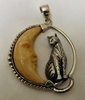 Sterling Silver Cat and Carved Moon Pendant 