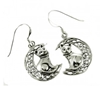 Sterling Silver Celtic Cat Crescent Moon Pentacle Earrings by Lisa Parker 